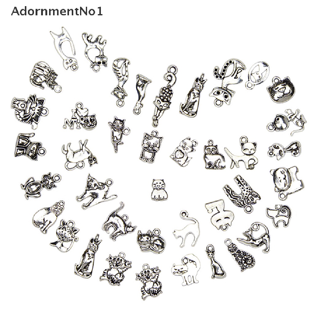 (AdornmentNo1) 42pcs / lot Liontin Bentuk Kucing Warna Silver Gaya Vintage Untuk DIY Perhiasan