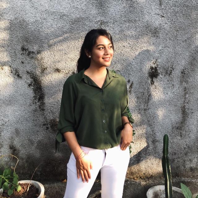 CINDY OVERSIZED SHIRT | kemeja wanita oversize lengan pendek bahan rayon-Army