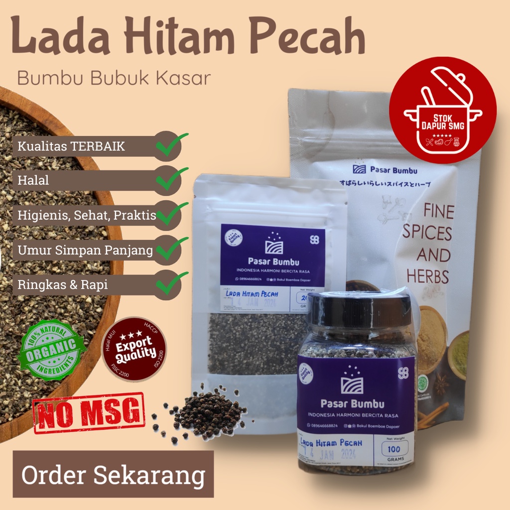 

Pasar Bumbu Lada Hitam Pecah / Black Pepper Crushed Flake Pouch Refill 20gr 50gr 100gr Botol 100gr