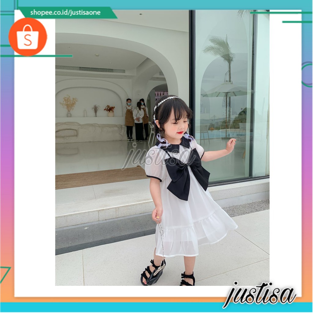 Promo !! Dress anak dress japan ribbon large gurl import uk 1-4th uk 6,8,10,12,14 (cream maroon,putih hitam)