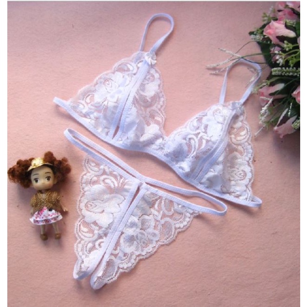 BV.ID BS001 Set BRA Lingerie Sexy Open Bust &amp; Celana Dalam Open Crotch Lace Transparant