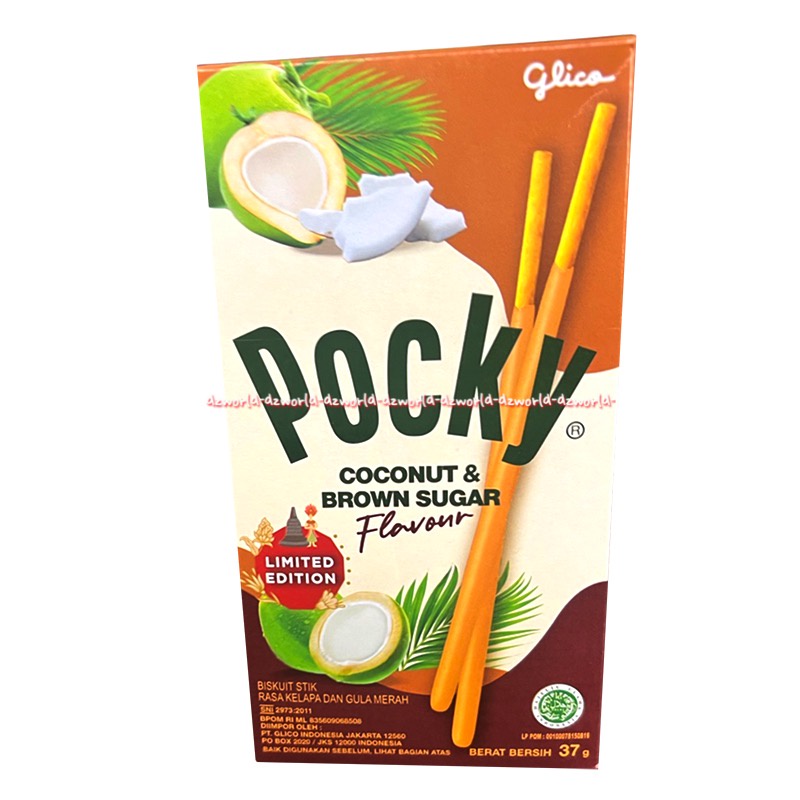 Glico Pocky Coconut &amp; Brown Sugar Flavour 37gr Coklat Stik Kelapa Gula Aren Gula Jawa Pocki Poki Poki Rasa Gula Chocolate Sticks Stick Biskuit lurus