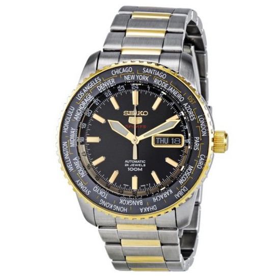 Seiko 5 SRP130K1 Sport World Time Silver Black Gold