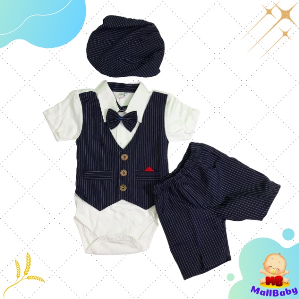 Baju Bayi Laki Laki 0 3 6 9 12 Bulan Setelan Jumper Tuxedo Bayi Dasi Kupu Set Topi Keren Joseph