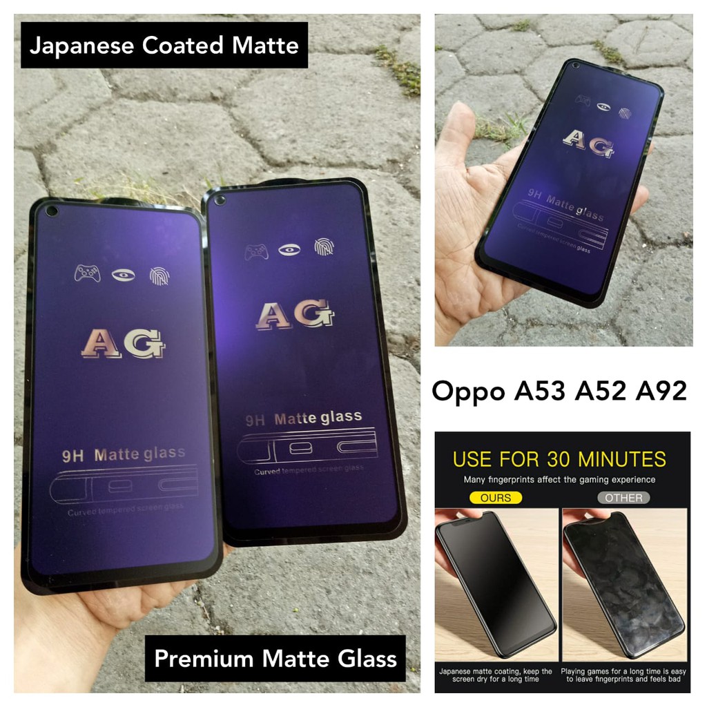 Tempered Glass Blue Oppo A53 A52 A92 Matte Anti Radiasi Fingerprint Premium Japanese Coated