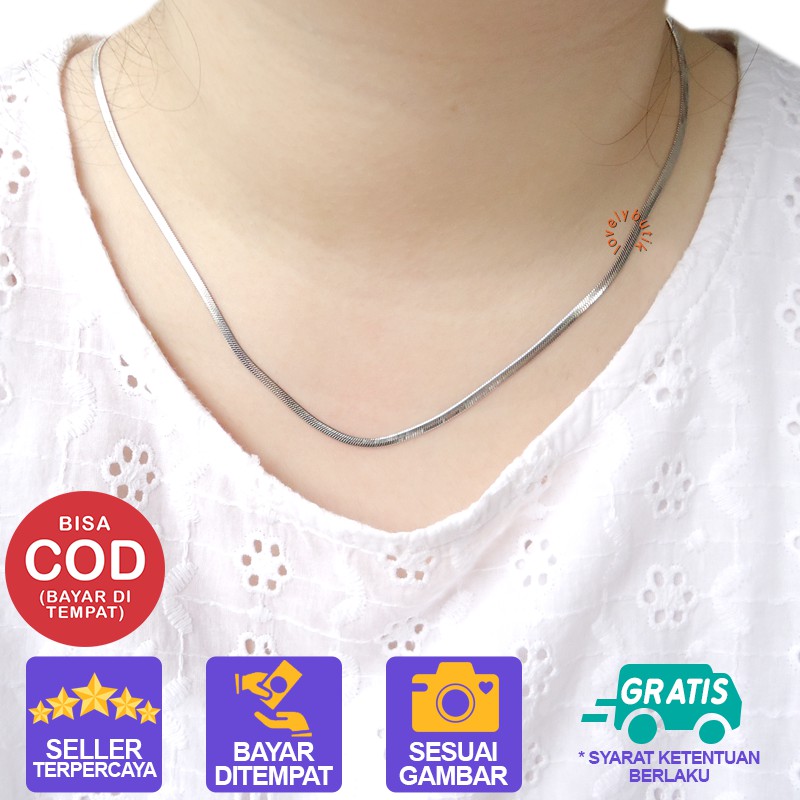 Lovelybutik Kalung Titanium Anti Karat Rantai Kalung Titanium Belut Pipih Lentur Ukuran 45 Cm