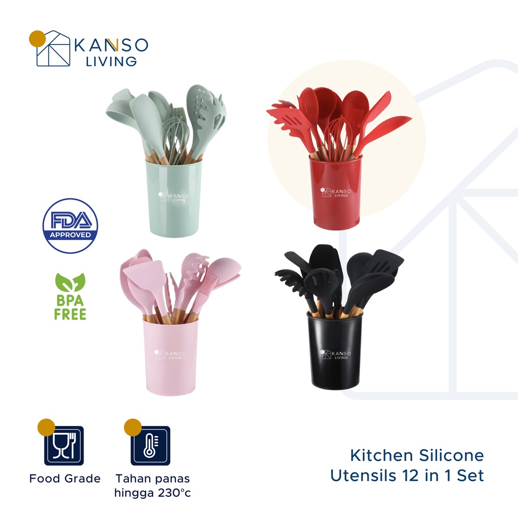 Jual Kanso Living In Kitchen Silicone Utensil Whole Set Sutil Spatula Kayu Shopee Indonesia