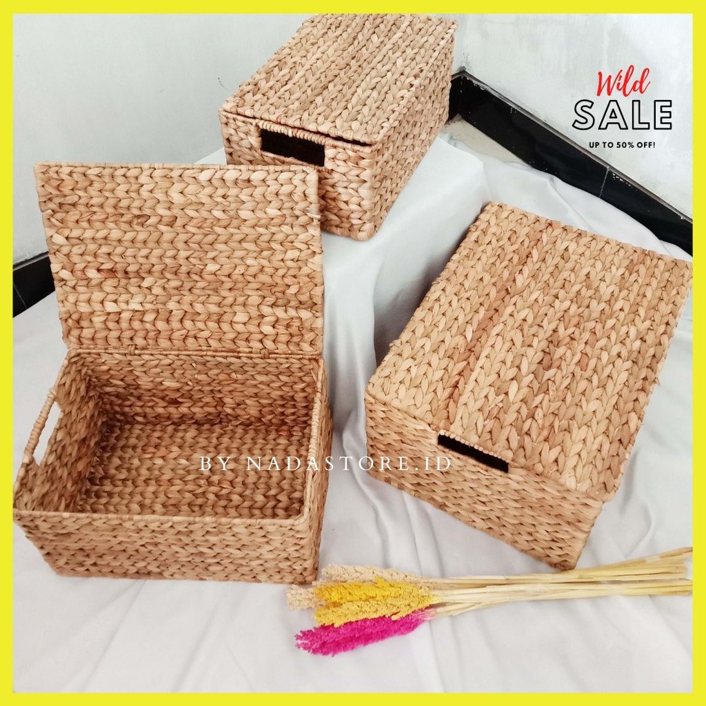 New Nadastore - Premium Water Hyacinth Lidded storage Box with cap Multifunction 30x20x12 CM
