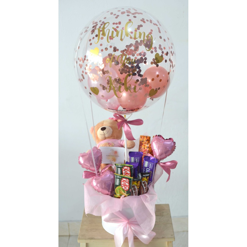 Custom Hot Air Balloon With Chocolate, Foil & Doll Birthday Gift