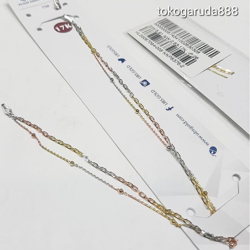 Gelang tangan kaki rantai tali jedar 2 layer anak dan dewasa emas asli kadar 750 75% 22 putih gold rosegold 3 warna