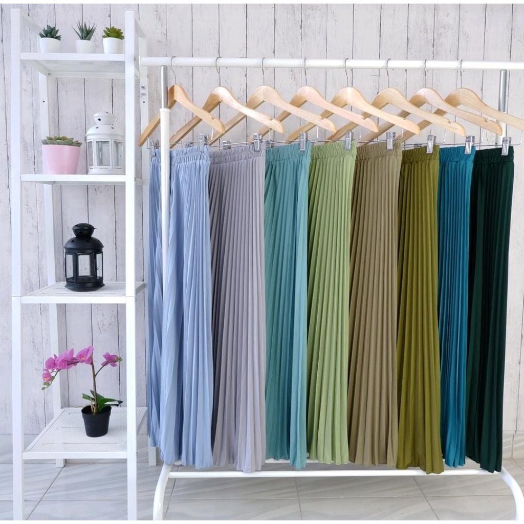 (BISA COD) Rok lidi plisket panjang  premium tebal bawahan Wanita remaja jumbo polos muslim import m