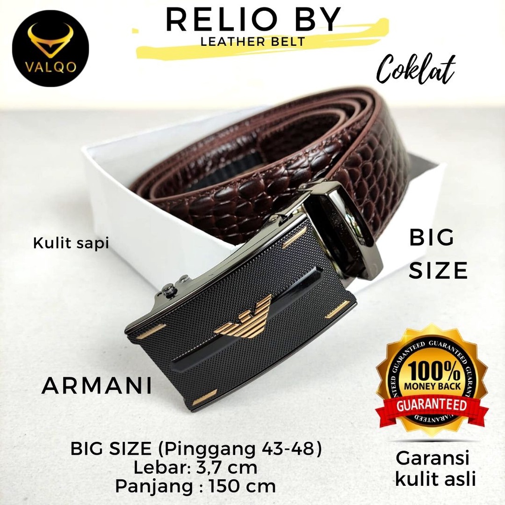 [VALQO] RELIO BY Coklat Big Size 150 CM Ikat Pinggang kulit Sapi Motif Gesper Premium Sabuk Pria Pinggang Besar