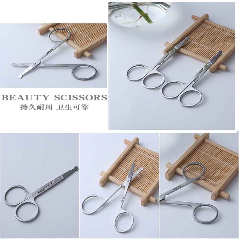 Gunting Pinset Pemangkasan Rambut Hidung Alis Bentuk Bulat Kecil Bahan Stainless Steel