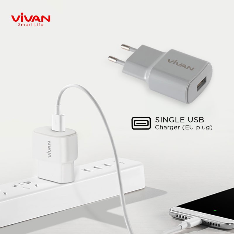 Charger Casan VIVAN Original Fast USB Charging 2.0 (Power Oval) FREE Kabel Micro USB