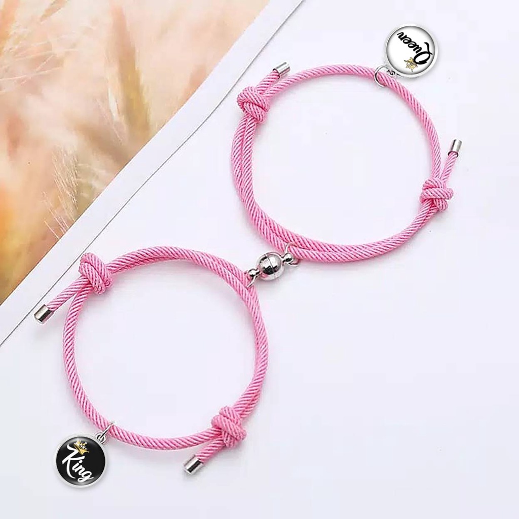 2Pcs GELANG MAGNET COUPLE KING QUEEN PASANGAN BISA CUSTOM NAMA TULISAN PANGGILAN SAYANG MAGNETIC