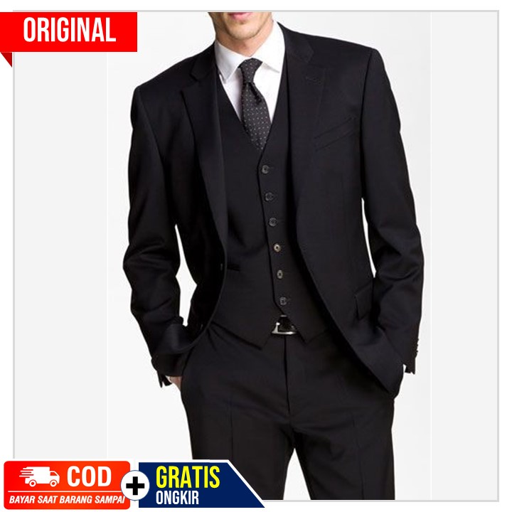 SETELAN JAS HITAM SLIMFIT PRIA 5IN1 - SUPER EXECUTIVE TWIST BLACK SETELAN BLAZER NIKAYU WARNA HITAM 