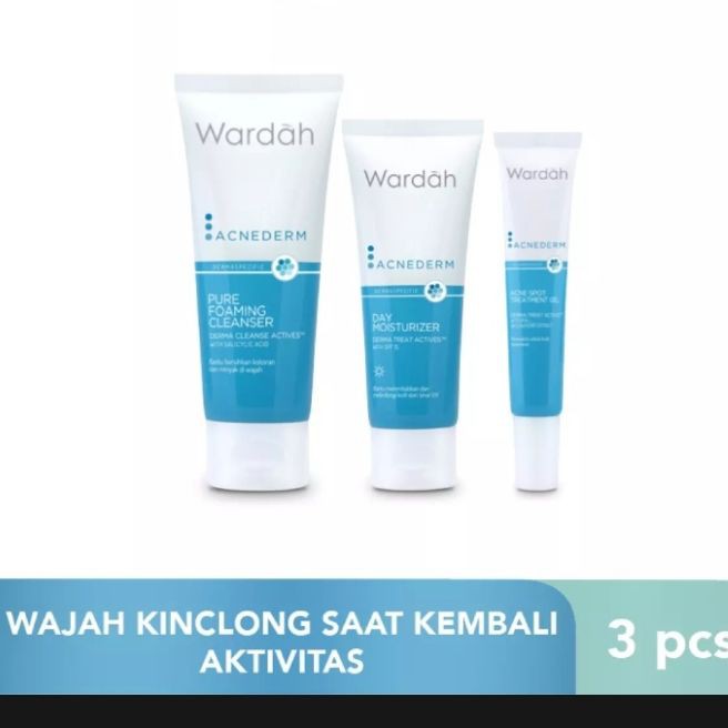 WARDAH PAKET ACNEDERM isi 3 pcs Original 100% Wajah Kinclong