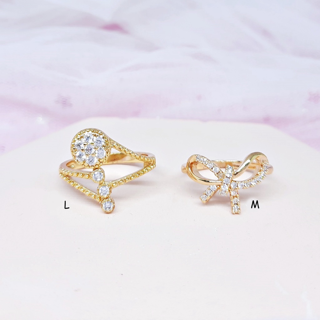 Cincin Wanita Batu Putih Mewah Lapis Emas Gold - BR570