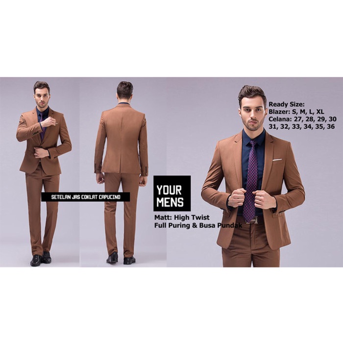 TERMURAH- SETELAN JAS PRIA WARNA COKLAT CAPUCINO - INCLUDE JAS DAN CELANA - S, 27