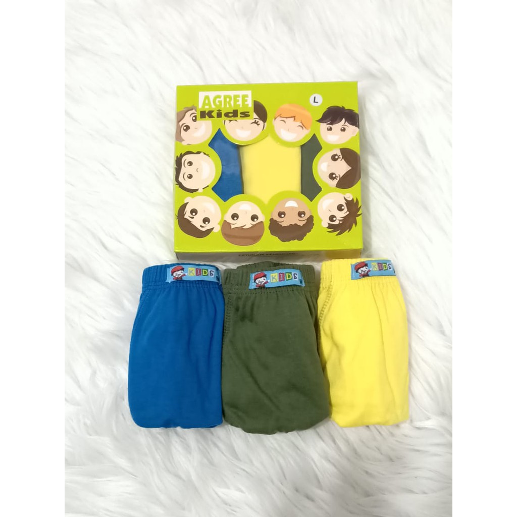 3 pcs celana dalam cd anak laki laki agree kids dengan tiga warna polos / Celana dalam anak laki