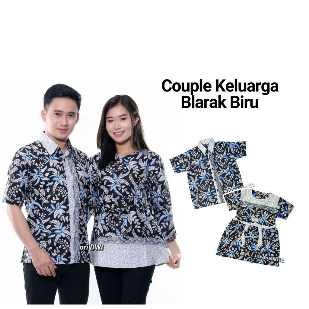 Nivana - Couple Atasan Ayah Anak Ibu Batik BLARAK BIRU Sarimbit Seragam Keluarga Kantor