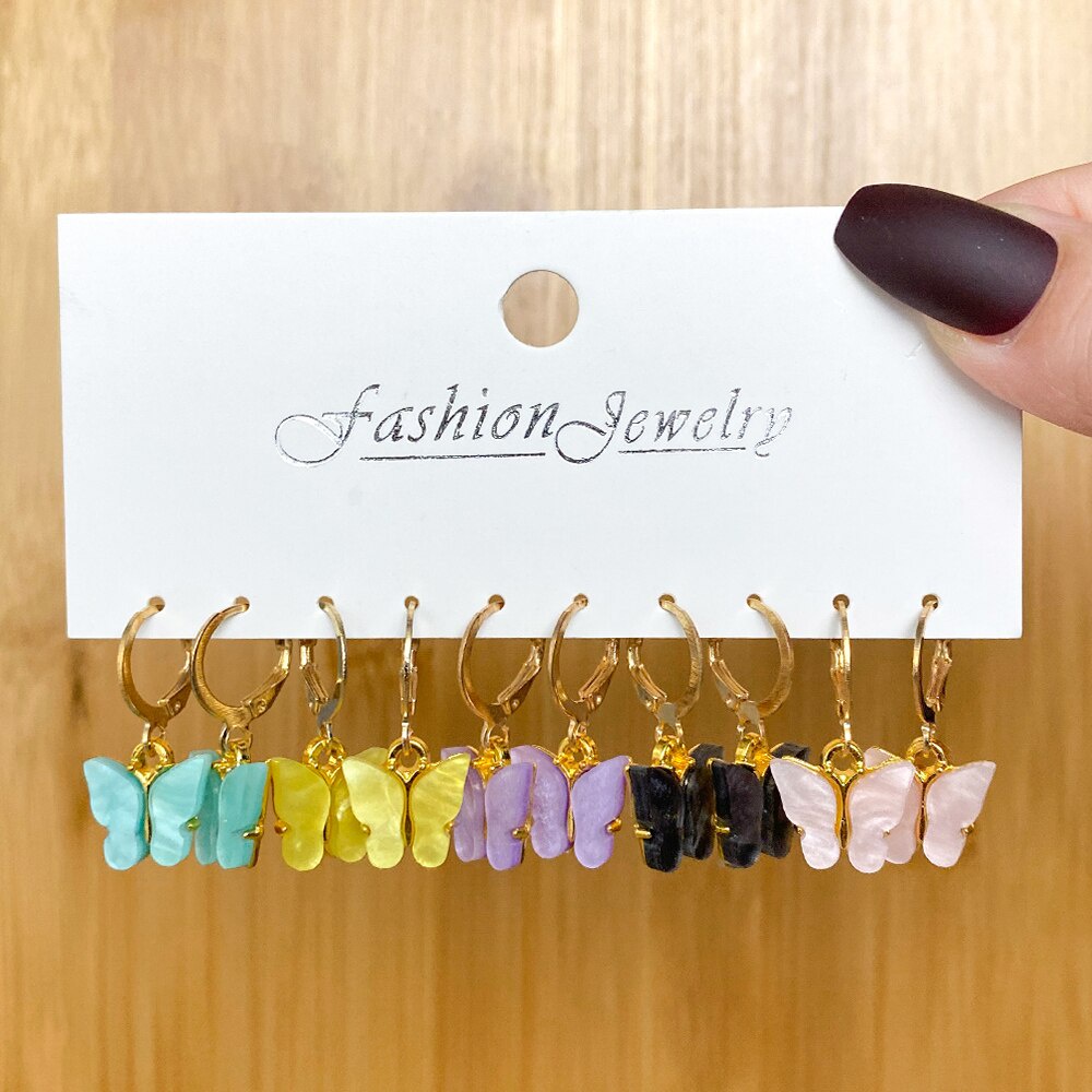 10pcs / Set Anting Bentuk Kupu-Kupu Bahan Akrilik Untuk Wanita