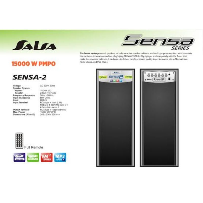 ACTIVE SPEAKER AKTIF SALSA SENSA 2 SD MMC CARD USB INPUT AMPLIFIER RADIO FM MP3 PLAYER XBASS BAGUS