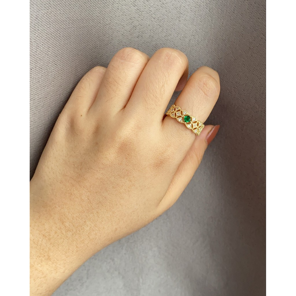 Cincin Korea Gold Plated Sangat cakep elegan CA015 Free Size Open Ring permata hijau