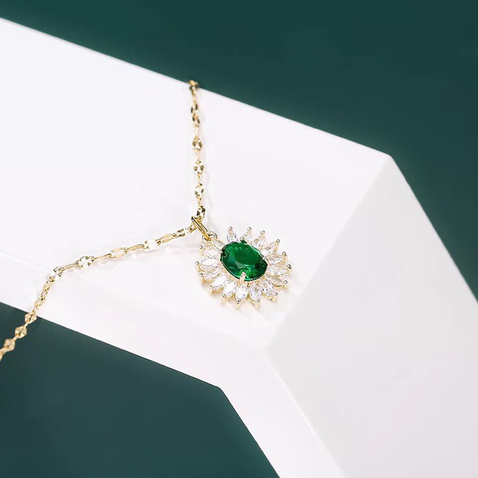 COD kalung fashion wanita titanium asli anti karat model green stone sunflower korea style