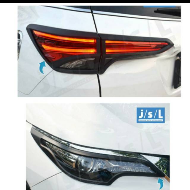 Paket garnish lampu depan dan belakang all new Fortuner 2016 hitam, chrome, carbon jsl