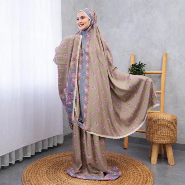 Mukena Zianisa Border Azana Series Allsize - Light Brown Berkualitas