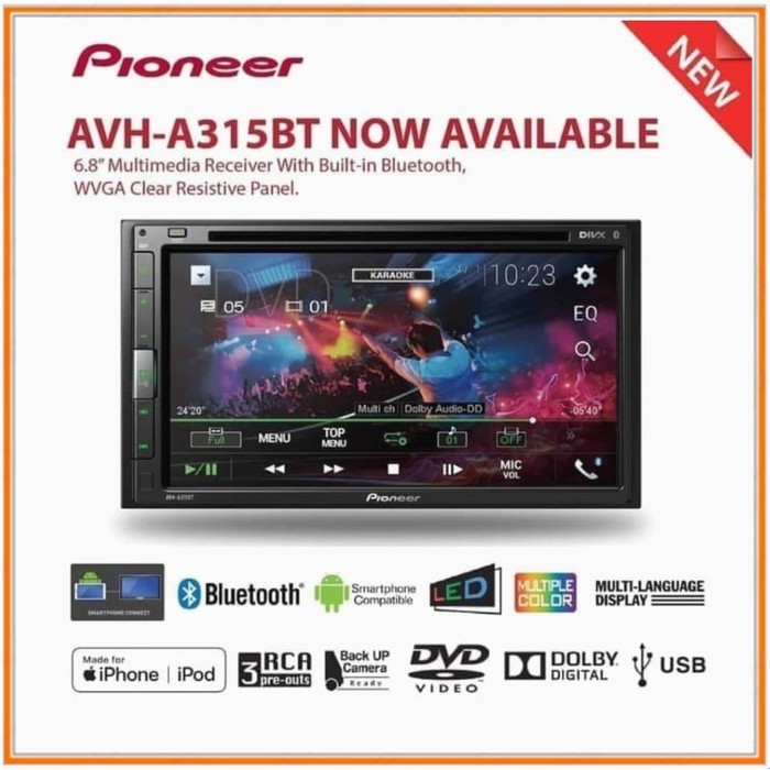 Pioneer AVH-A315BT 6.8 Inchi Tape Mobil AVH A315 BT.ANDROID MIRROLINK Berkualitas