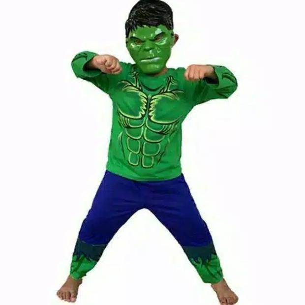 setelan kostum anak hulk lengkap baju dan celana topeng Termurah