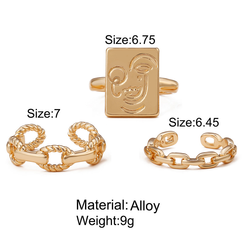 YEEZII Gold Face Smile Face Twist Woven Ring Set Opening Adjustable Personality Fashion Simple Rings Jewelry Accessories