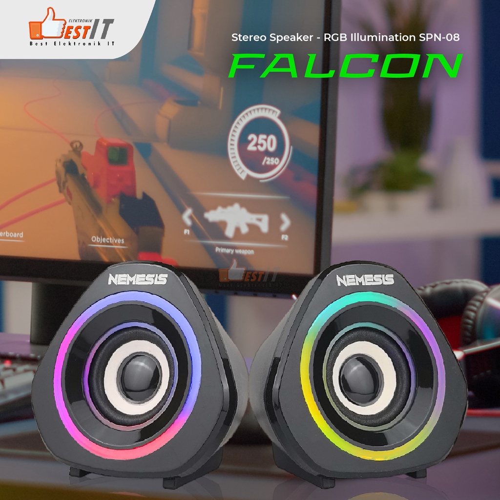 Speaker Desktop RGB Gaming Aktif PC Speaker Sounbard Gaming NYK SPN-08 FALCON (Hitam &amp; Putih)