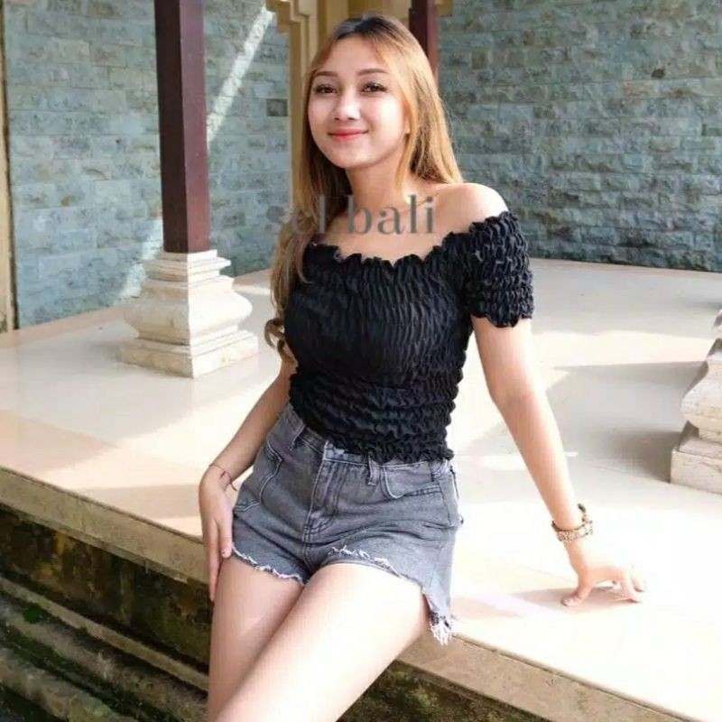 sabrina top/bali top/baju kerut