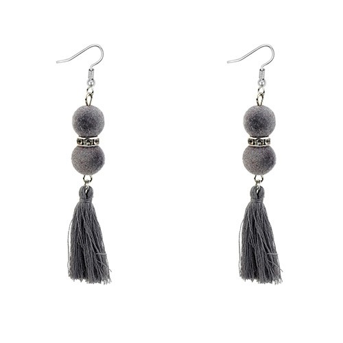 LRC Anting Gantung Bohemia Fuzzy Ball Decorated Tassel Earrings