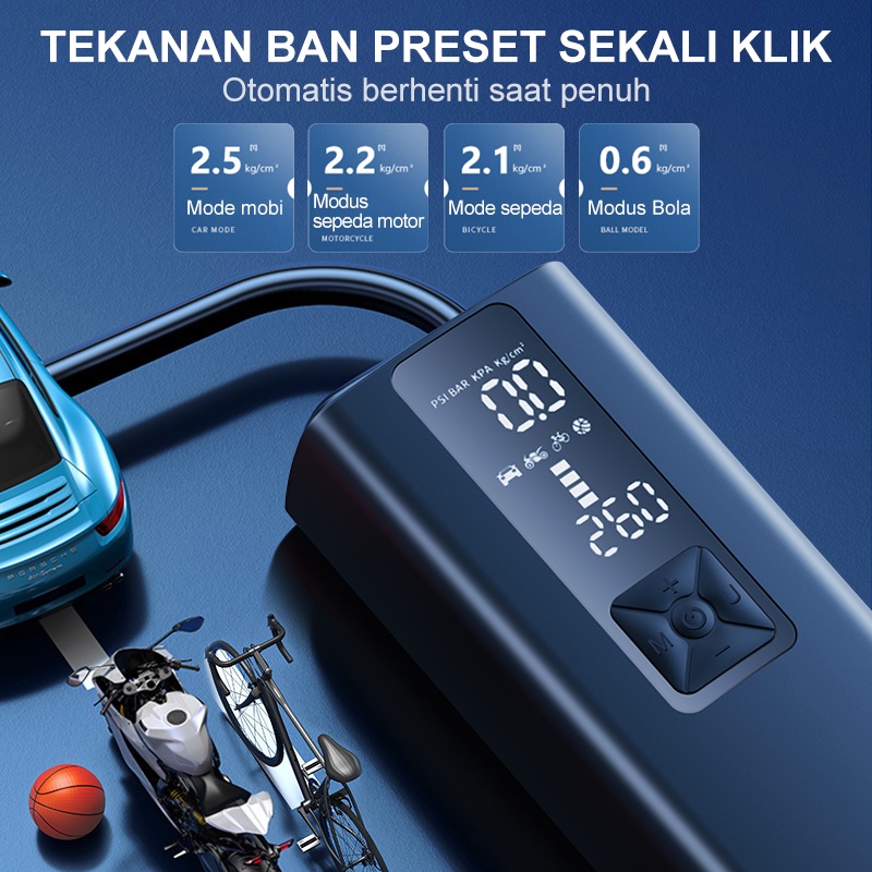 Amazefan Pompa Ban Mobil Truk Motor Elektrik Cek Tekanan kompresor mini Angin Digital 8000mAh Inflator Pompa Mobil Elektrik compresor mini Serba Guna Portable 150PSI Air Compressor Pompa listrik Ban aksesoris mobil/motor