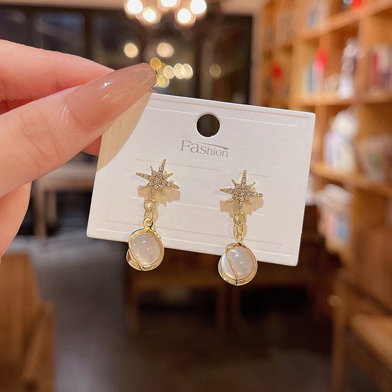 Anting Stud Bahan 925 silver needle Aksen Berlian Opal Untuk Wanita