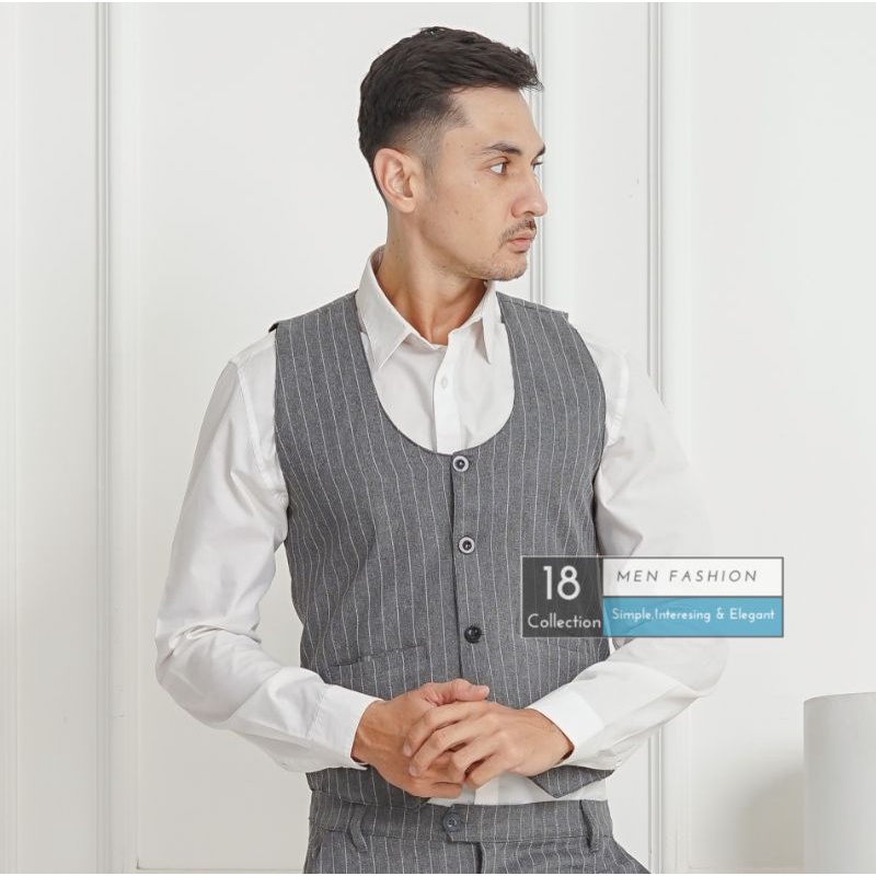 18Collection - Vest Bahan Formal Motif &amp; Polos Rompi Groomsman Premium [Bisa COD]