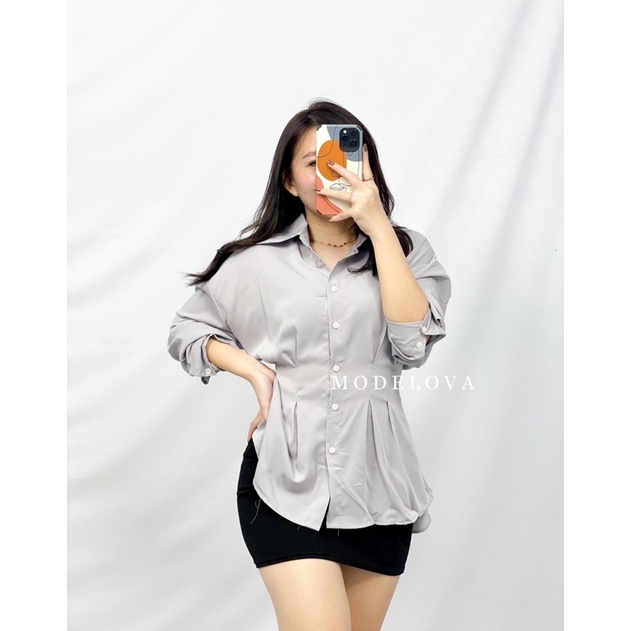 MDLV ~ 8851# Vivian Adjustable Waist Shirt Blouse Korea Blouse Premium Import Fashion Import