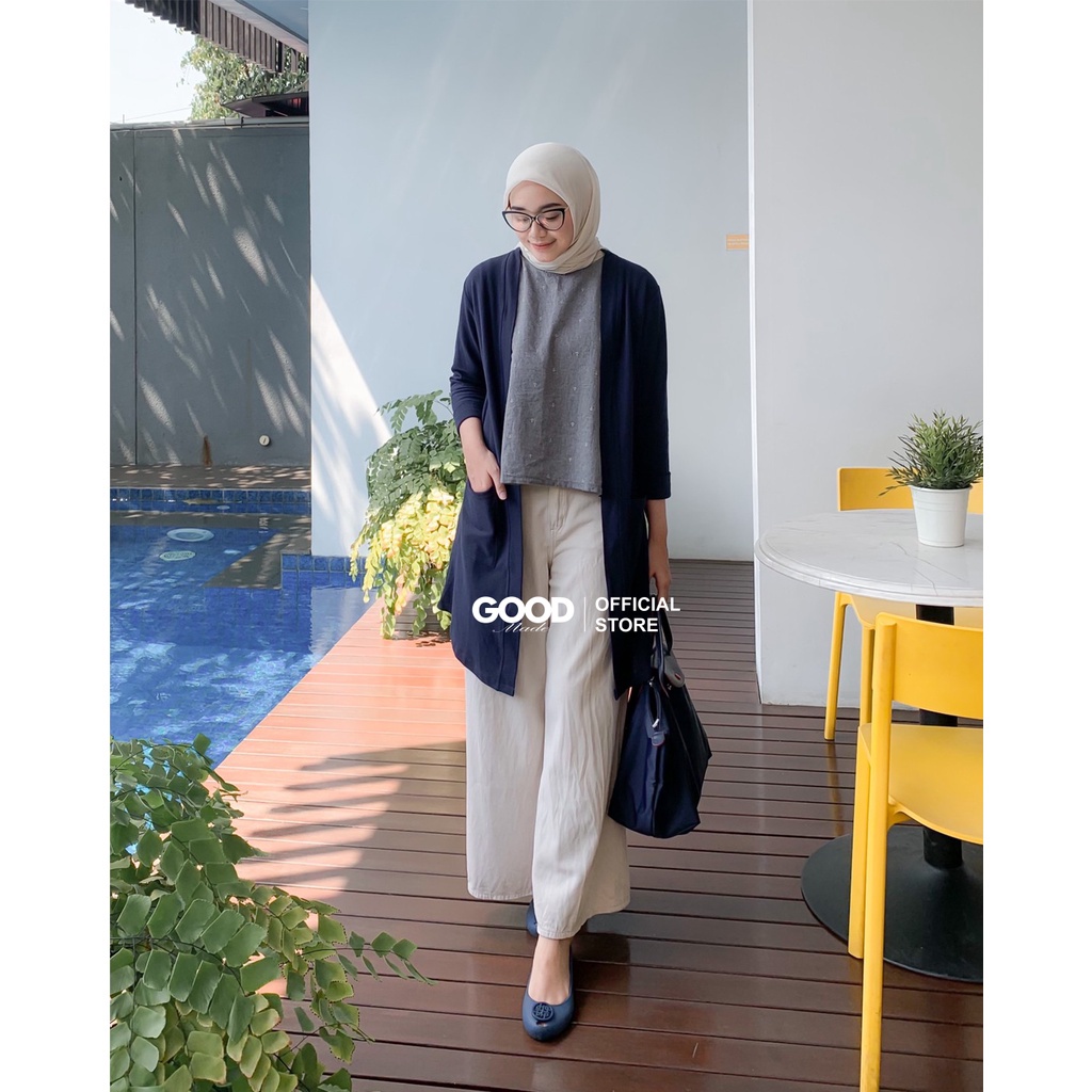 GOOD MADE - Long Cardigan Panjang | Cardigan Lacost Wanita | Muslimah Kardigan | Outer Polos | Atasan Wanita | COD