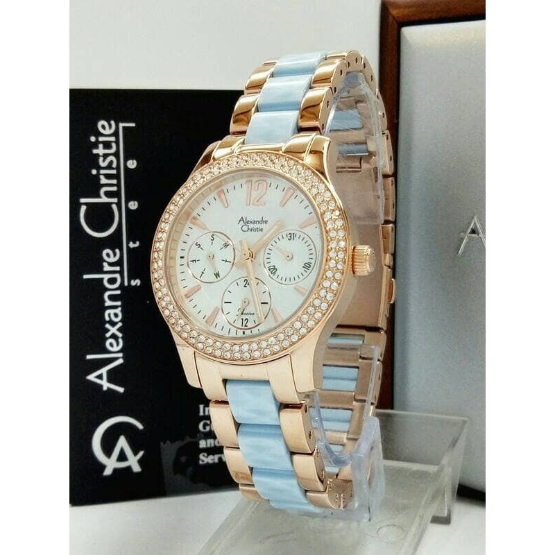ALEXANDRE CHRISTIE WATCH AC 2608 MULTIFUNGTION ROSEGOLD BLUE LIGHT ORIGINAL