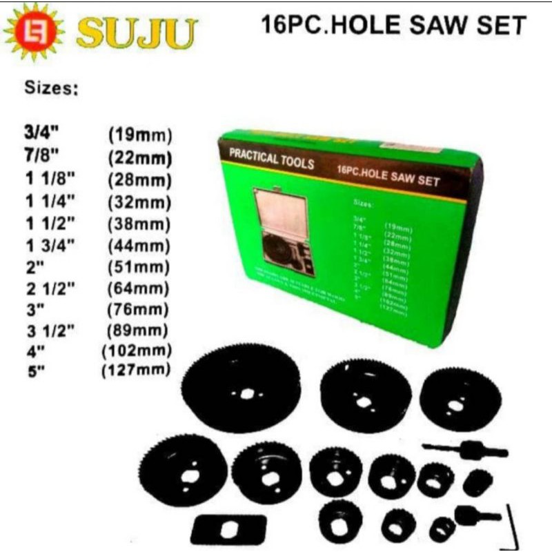 Suju Holsaw Kayu Set 16pcs / Mata Bor Gtomet 16pcs
