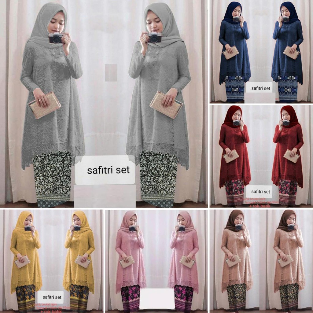 (S M L XL XXL) SET SAFITRI KEBAYA PREMIUM + ROK BATIK BRUKAT SERAGAM KONDANGAN WISUDA