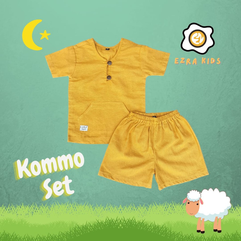 KOMMO Set Ezra Kids Baju Setelan Anak Laki laki Bahan LINEN Usia 1-6 Tahun