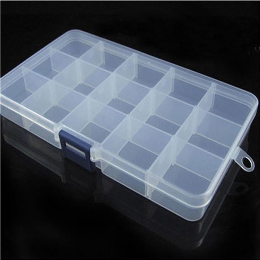 15 Slots Adjustable Plastic Fishing Lure Hook Tackle Box ,Storage Case Organizer For Cosmetics