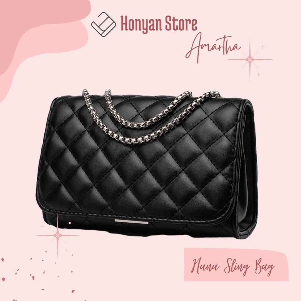 [HONYAN] Tas Import Wanita Selempang Sling bag Tali Rantai Quilted Korea Mini - Hana Sling Bag
