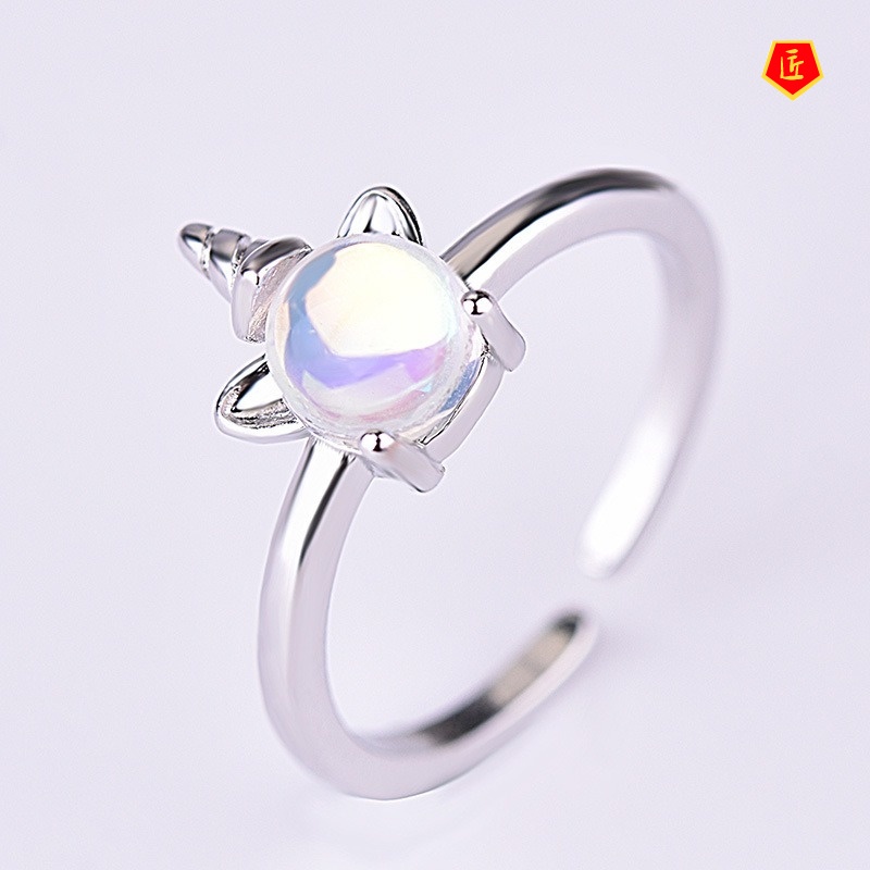 [Ready Stock]Colorful Moonstone Unicorn Ring for Women Korean Simple Personalized