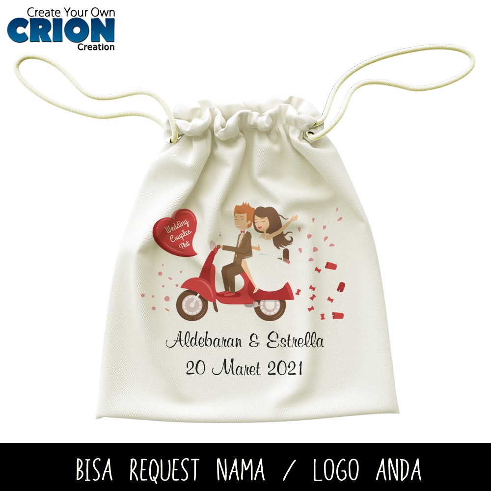 Pouch Serut Bisa Custom - Wedding Vespa - Souvenir/Hadiah - By Crion